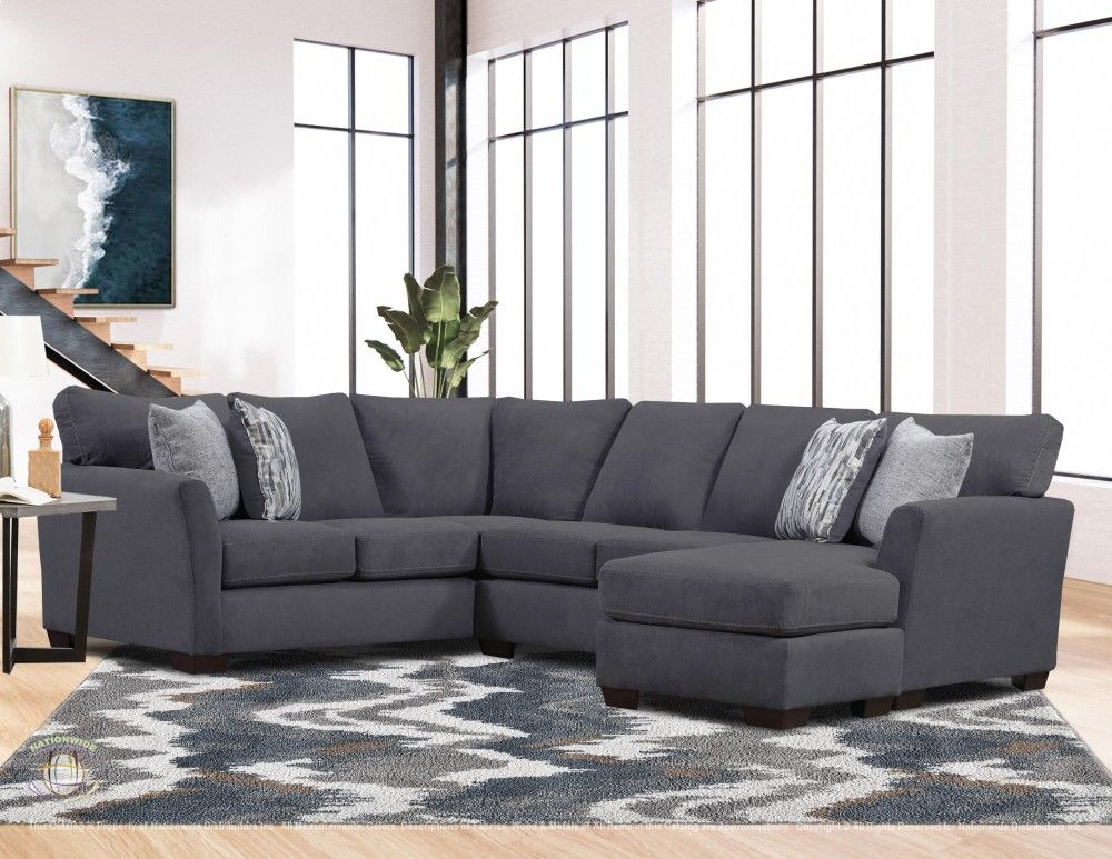 Beautiful Dark Gray Sectional With Chaise (New)