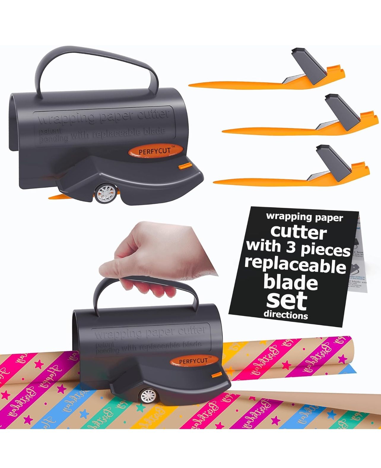 Brandnew Wrapping Paper Cutter with 3 Replaceable Blade Sets for Birthday Paper Gift Wrapping Paper Roll Cutter and Christmas Wrapping Paper Cutter To