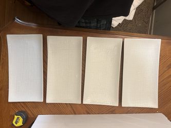 Crate & Barrel White Appetizer Sushi  Plates 12.5” x 6.5” Rectangle Textured