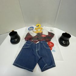 Vintage Build-A-Bear Red & Black Check Coat Winter Plaid Jacket Jeans Boot Lot