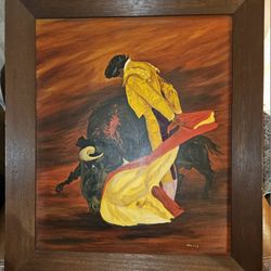 Vintage Original Oil On Canvas Painting Spanish Bull Fight By William Tattersall 