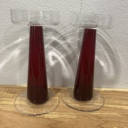 Red Glass Pillar Candle Holders