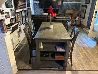 Dining room table with side storage, gray wood