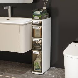 Edospaen 4-Tiers Slim Bathroom Toilet Storage Cabinet Organizer with Drawers, Plastic Narrow Toilet Paper Cabinet for Small Spaces Bathroom, Kitchen, 