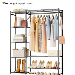 Portable Clothing Rack For Hanging Clothes Free Standing Closet Organizers And Storage System With 4 Tiers Shelves