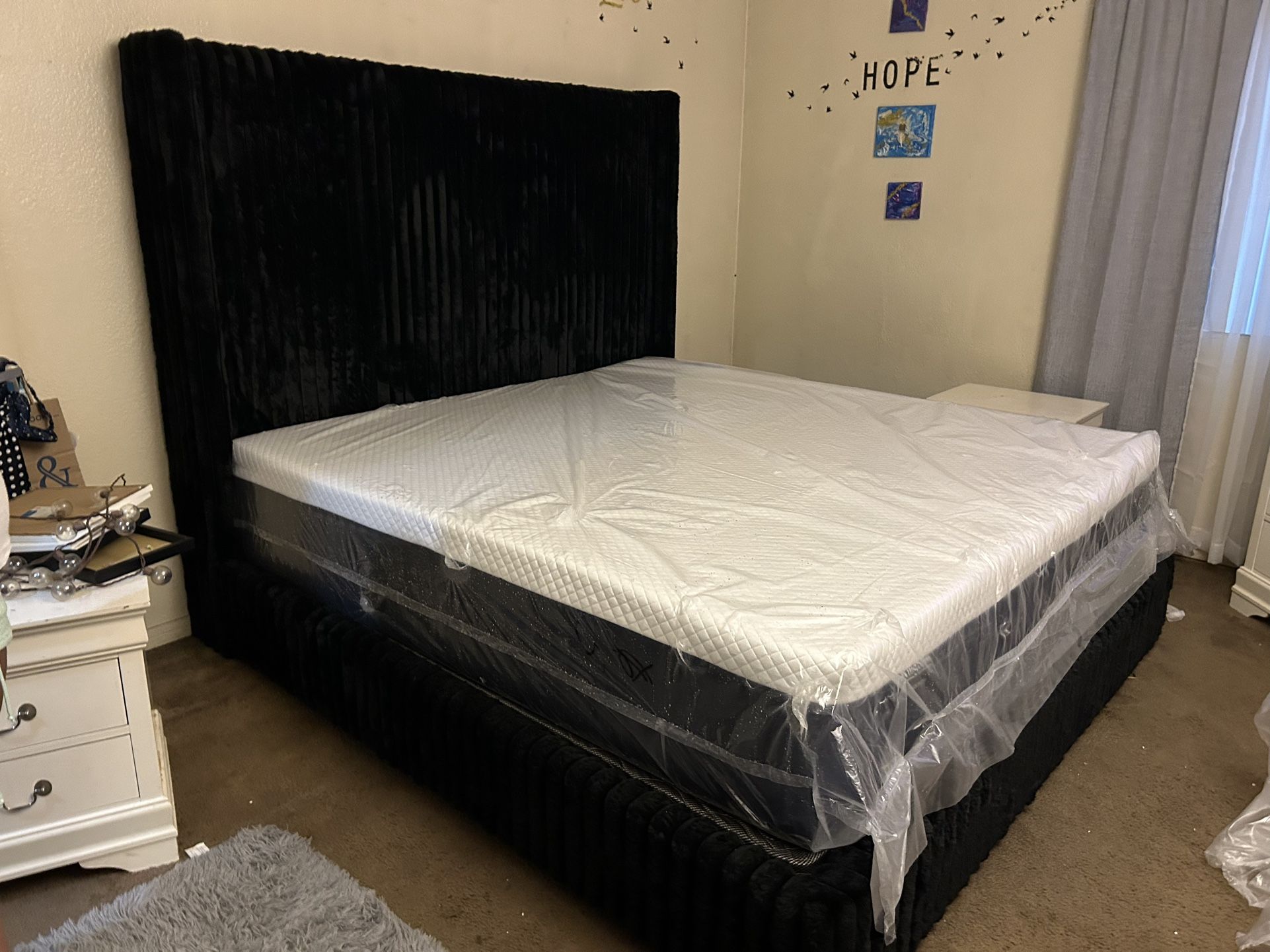 Brand New Chenille Corduroy Lined Queen Bed Frame