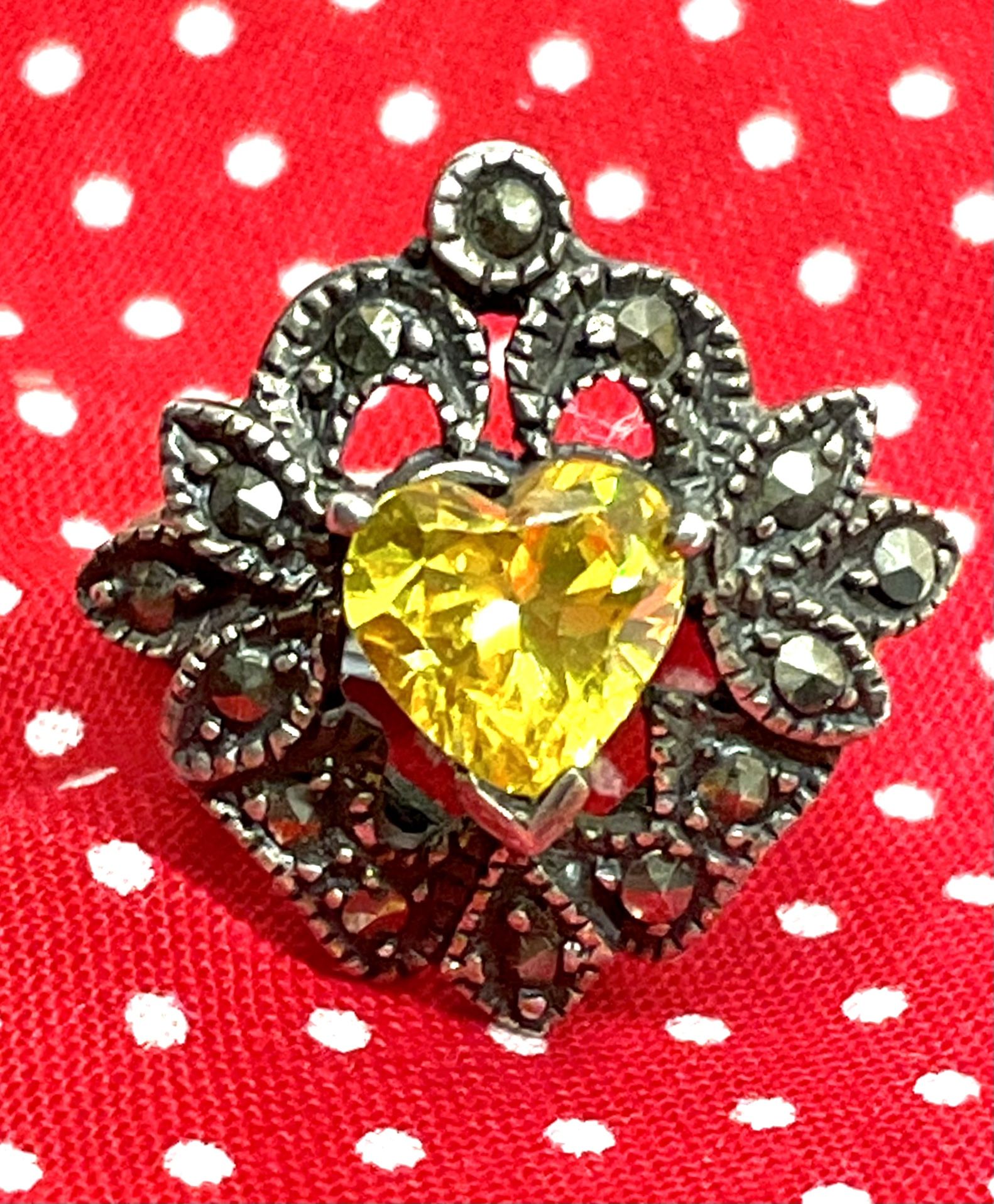 Sterling Citrine & Marcasite Ring