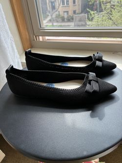 Tahari Black Knit Ballet Flats with Bows - Size 6.5