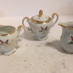 Vintage Order of the Eastern Star Lefton China Sugar, Creamed and Milk Set trimmed in Gold Masonic. 