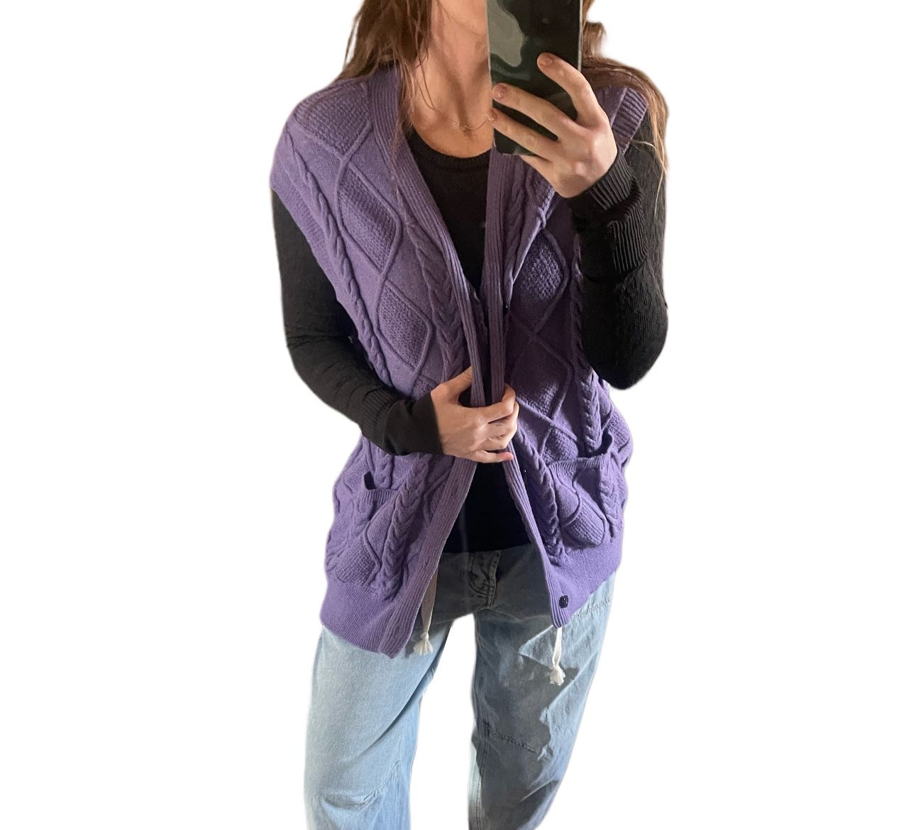 Vintage PJ Paul Jones plus size 2XL purple knit button down long tunic sweater vest men’s unisex womens  polyester 98%