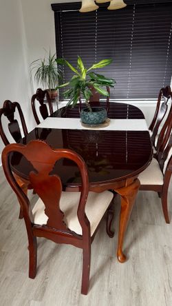 Amish Queen Anne Thomasville Cherry Dining Table & 6 Fancy Padded  Chairs