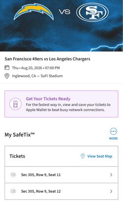 49ers vs Chargers NFL Tickets Aug 2026
