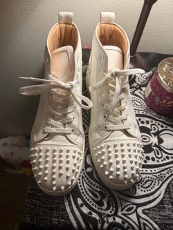 Christian Louboutin White Spiked High-Top red bottom Sneakers
