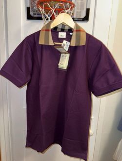 Burberry London Men's Polo Shirt XL Burgundy Pansy Red Short Sleeve