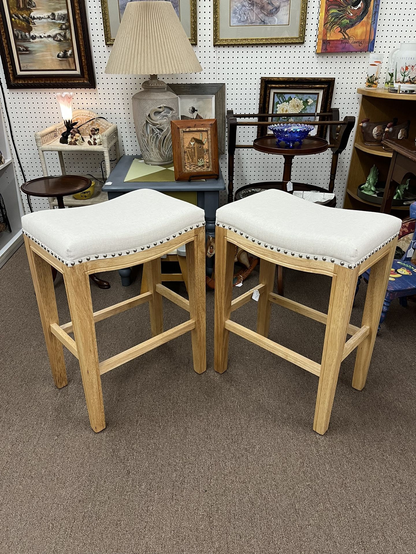 Pair Of Taupe Saddle Stools
