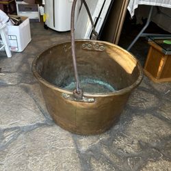 Large 22” Antique 1800's Copper Hammered Kettle Apple Butter Cauldron Pot !  Wrought Iron Handle $410 Obo! 