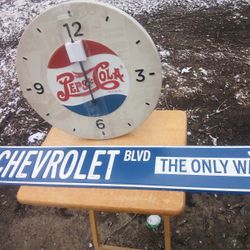 Chevrolet Blvd The Only Way 36". Metal Sign Or Pepsi Cola   Clock. 