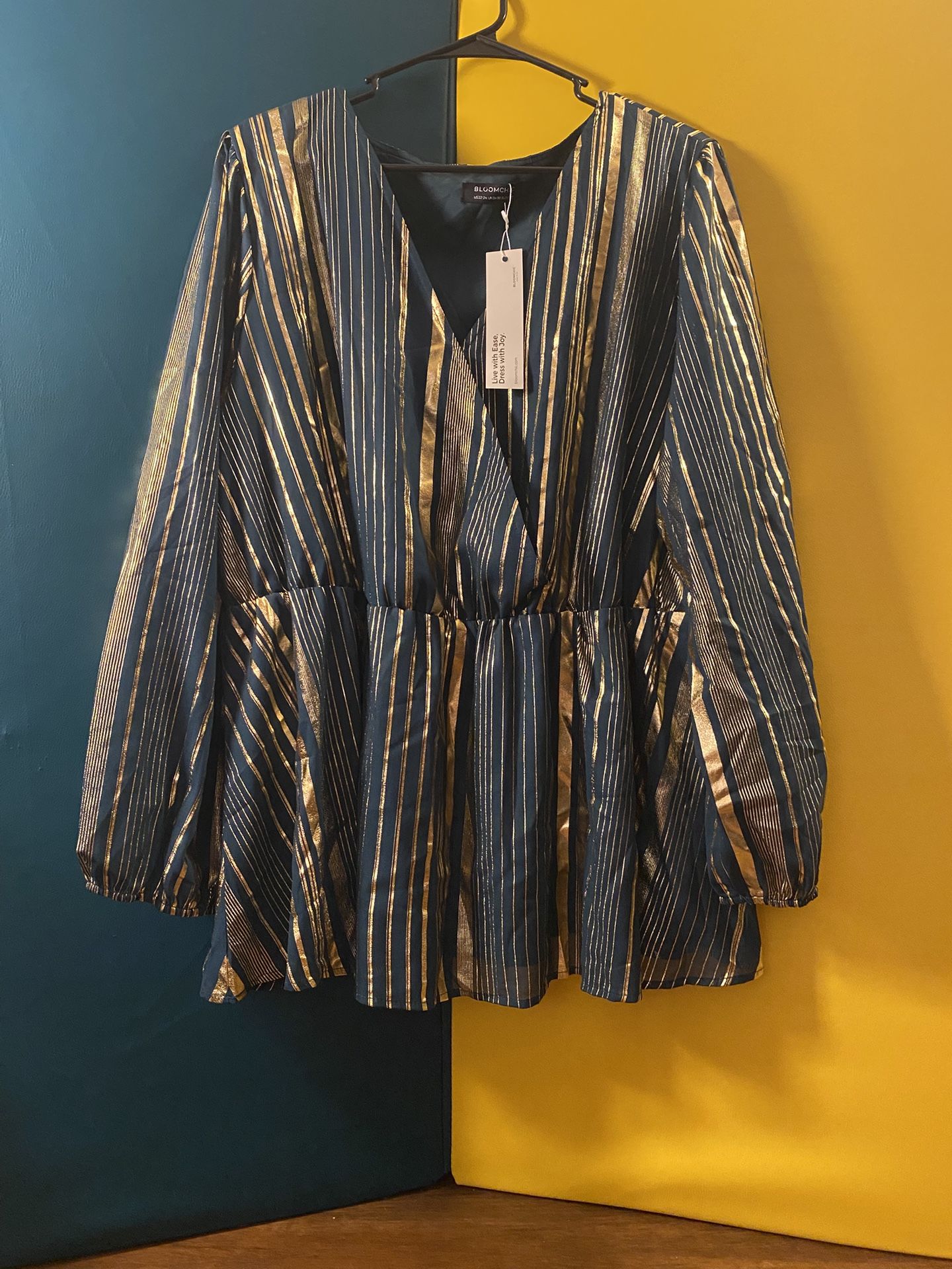 Gold and navy striped mini playsuit with tags - Bloomchic