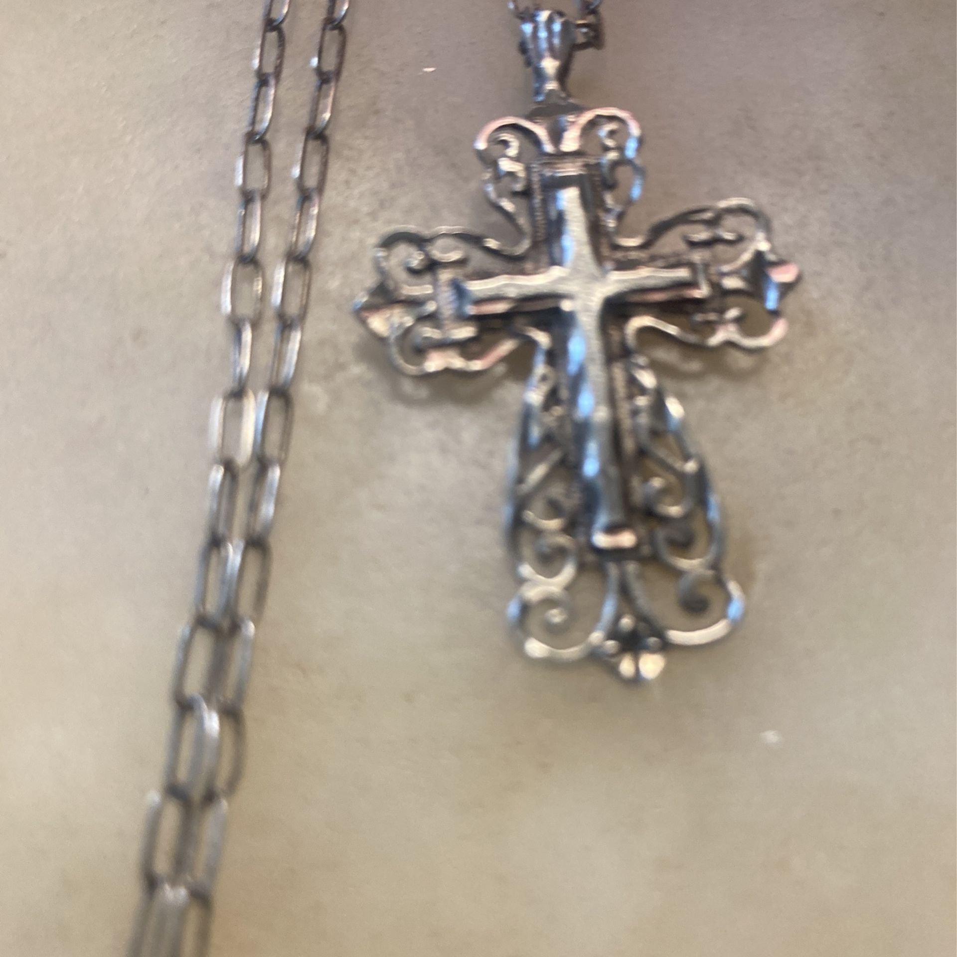 Art Nouveau Sterling Cross On A Chain