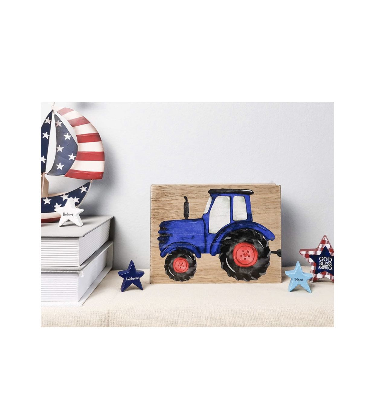 Rustic Home Sign Farmhouse Interchangeable Holiday Spring Summer Desk Table Decor-Seasonal Reversible Happy Easter/God Bless America 4th of July Woode
