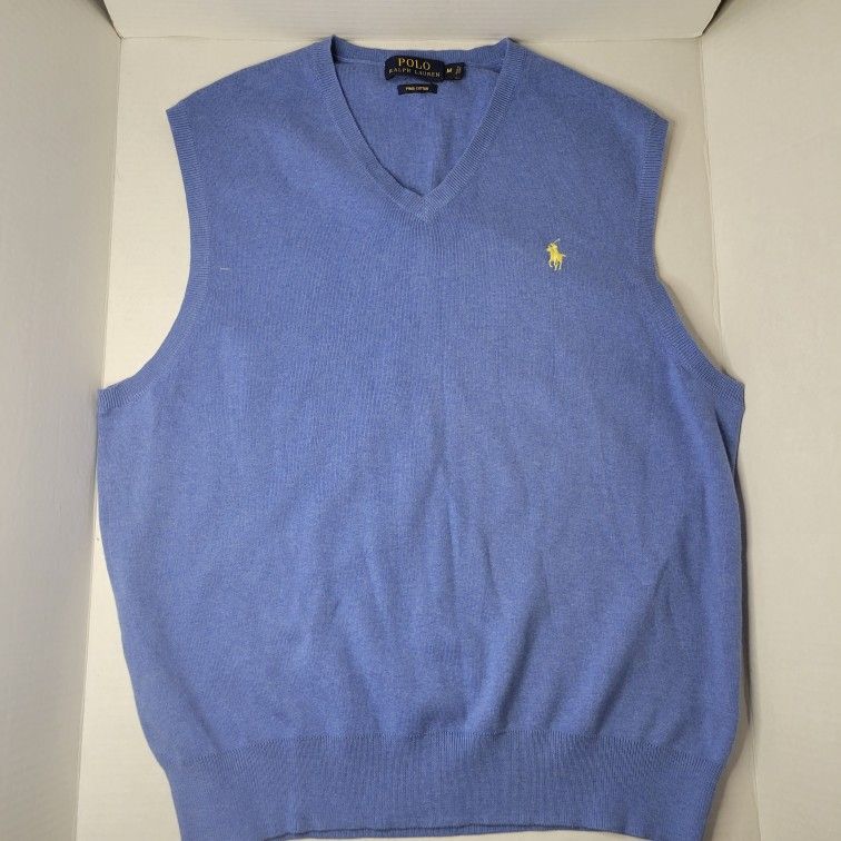 Polo Ralph Lauren Sweater Vest Men's size m Blue Pima Cotton V-Neck
