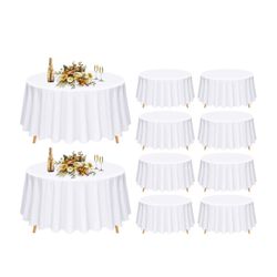 Pesonlook Round Tablecloth - 10 Pack 90 Inch White Round Table Cloths,Premium Polyester Wrinkle Resistant Table Cover for Wedding, Party, Dining,Banqu