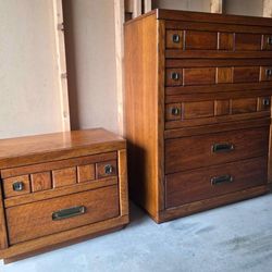 Vintage Brutalist Oak Dresser & Nightstand Set - MCM / Boho