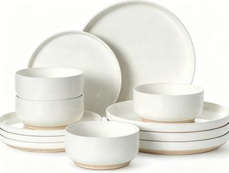 Dinnerware Sets For 4, 12 Pieces Porcelain & Microwave And Dishwasher Safe, Cream White
