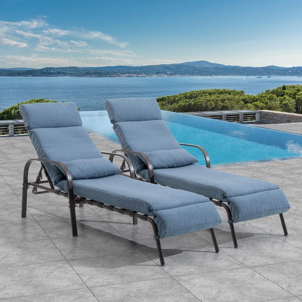 New 2pc Blue Cushion Outdoor Patio Chaise Lounge Chaise Pool