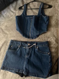 Denim fit, size bottoms small, top is large