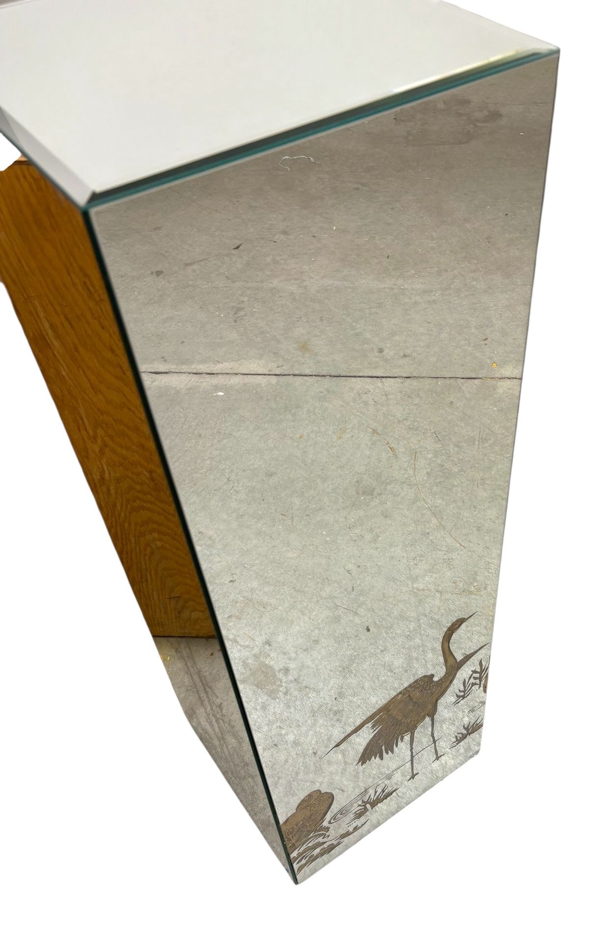Hollywood Regency Mirrored Pedestal With Etched Motifs