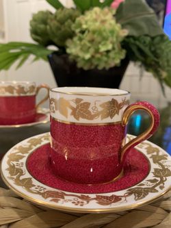 Wedgewood Bone China England Demitasse Cup Saucer Whitehall Powder Ruby 
