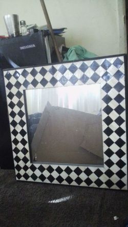 Antique handmade checkered inlay mirror