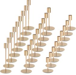 KDJFIIH Gold Candlestick Holders - Bulk Decorative Metal Candelabra - Fits 0.8 Inch Diameter Taper Candles - Gold Taper Candle Stands For Wedding, Hom