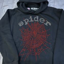 Red And Black Sp5der Hoodie Red Rinestones