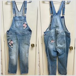 NWT Torrid Distressed True Blue Denim Overalls With Floral Embroidery Size 18