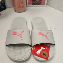 PUMA Cool Cat 2.0 Sport Slide in Glacial Gray Passionfruit Sz 8