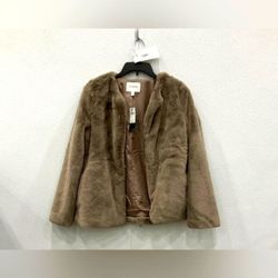NWT New Banana Republic Womens Jacket Mid Open Tie Waist Gray Faux Fur M
