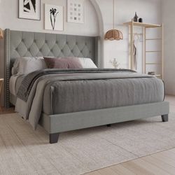 King Size Upholstered Wingback Bed