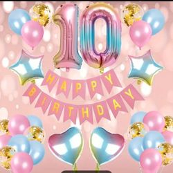 Happy 10th Birthday  Decorations Balloons, Banner Set