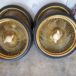 24' ALL GOLD WIRE WHEELS Universal 5 Lug