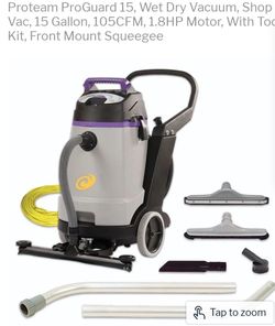 PROTEAM PROGUARD 15, WET DRY VACUUM, SHOP VAC, 15 GALLON, 105CFM, 1.8HP MOTOR, WITH TOOL KIT, FRONT MOUNT SQUEEGEE
