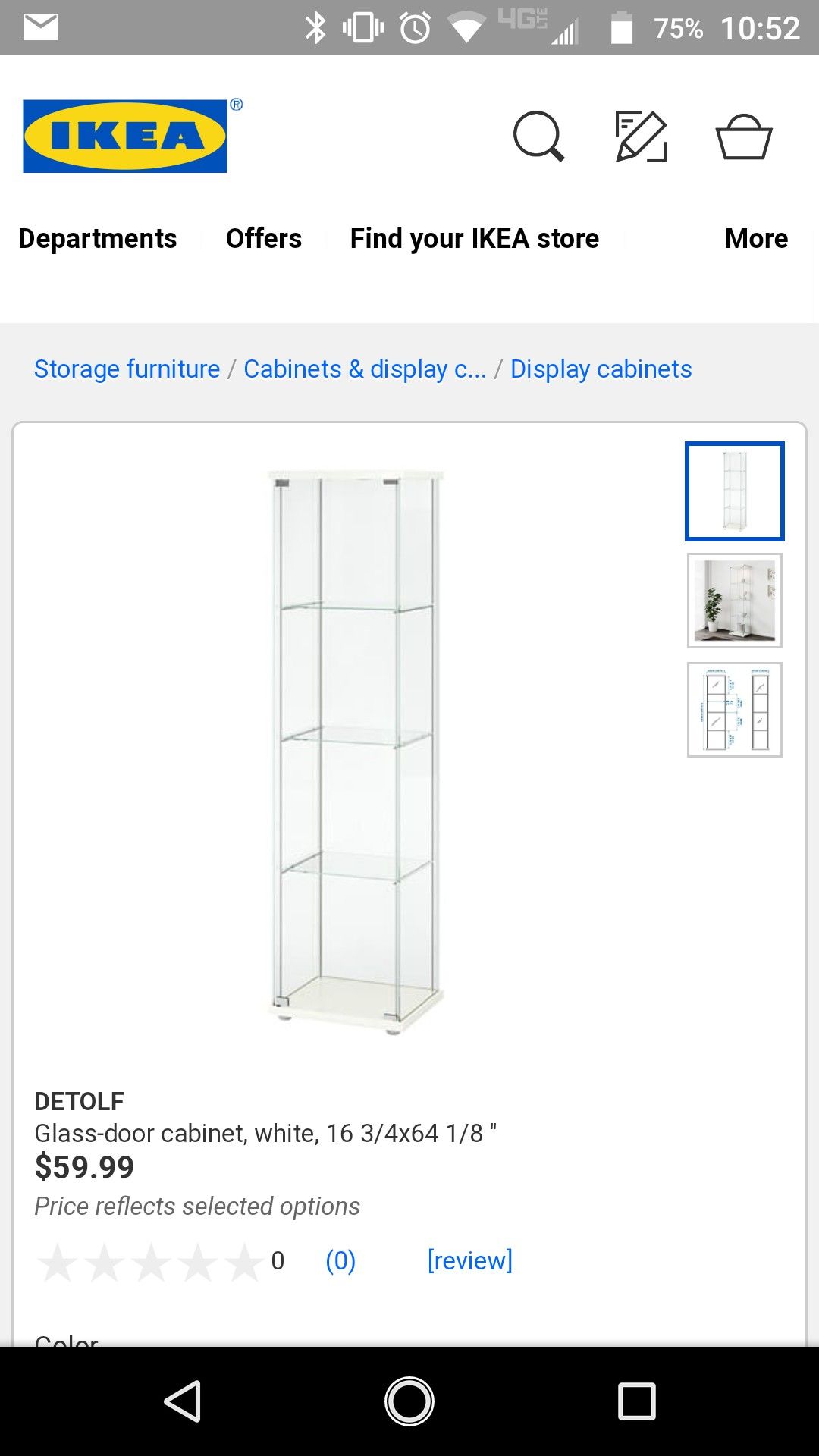 Ikea Detolf display cabinet glass white