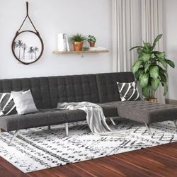 Foldable SOFA BED + CONVERTIBLE CHAISE LOUGER, GRAY LINEN