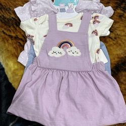 Pekkle 3M Baby Rainbow Cloud Overall Dress & Tops Set