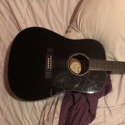 Black Fender Acoustic (missing  Tuning Peg)