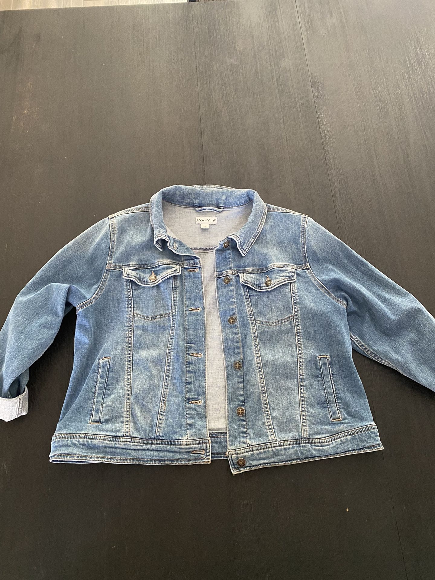Ava Viv Womens Blue Jean Denim Jacket Light Wash Size 1XL