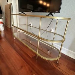 3 tiered TV stand or display shelf, glass and brass