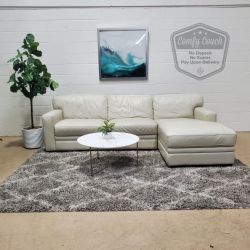 🛋️Genuine Leather Cream Sectional Sofa(Delivery Available!! )