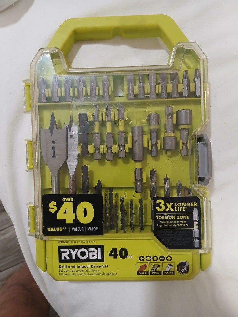 RYOBI 40 PC. DRILL and IMPACT DRIVE SET